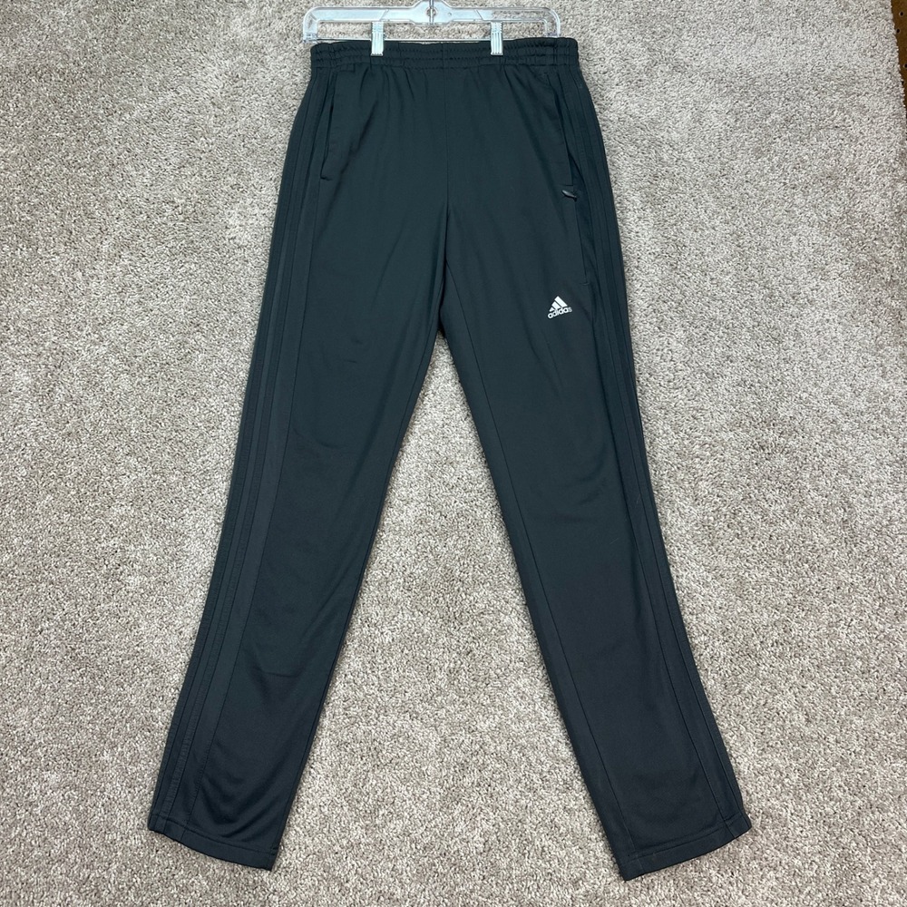 Adidas Track Pants Mens Medium Black Elastic Waistband Athletic Joggers 3-Stripe